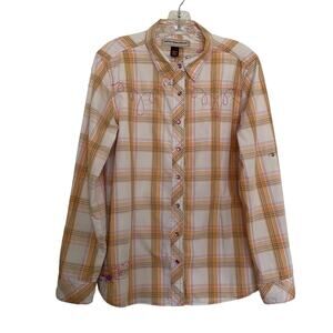 BIT & BRIDLE Women's L  Plaid Embroidered Pearl Snap Shirt Cowgirl Rodeo Western